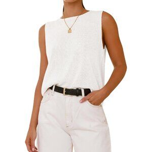 Btfbm Women White Sleeveless Crew Neck Ribbed Knit Lightweight Pullover Sweaters